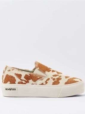 SeaVees Baja Mulholland Platform Shoes Tan White Hair on Cowhide Size 5.5 Boho